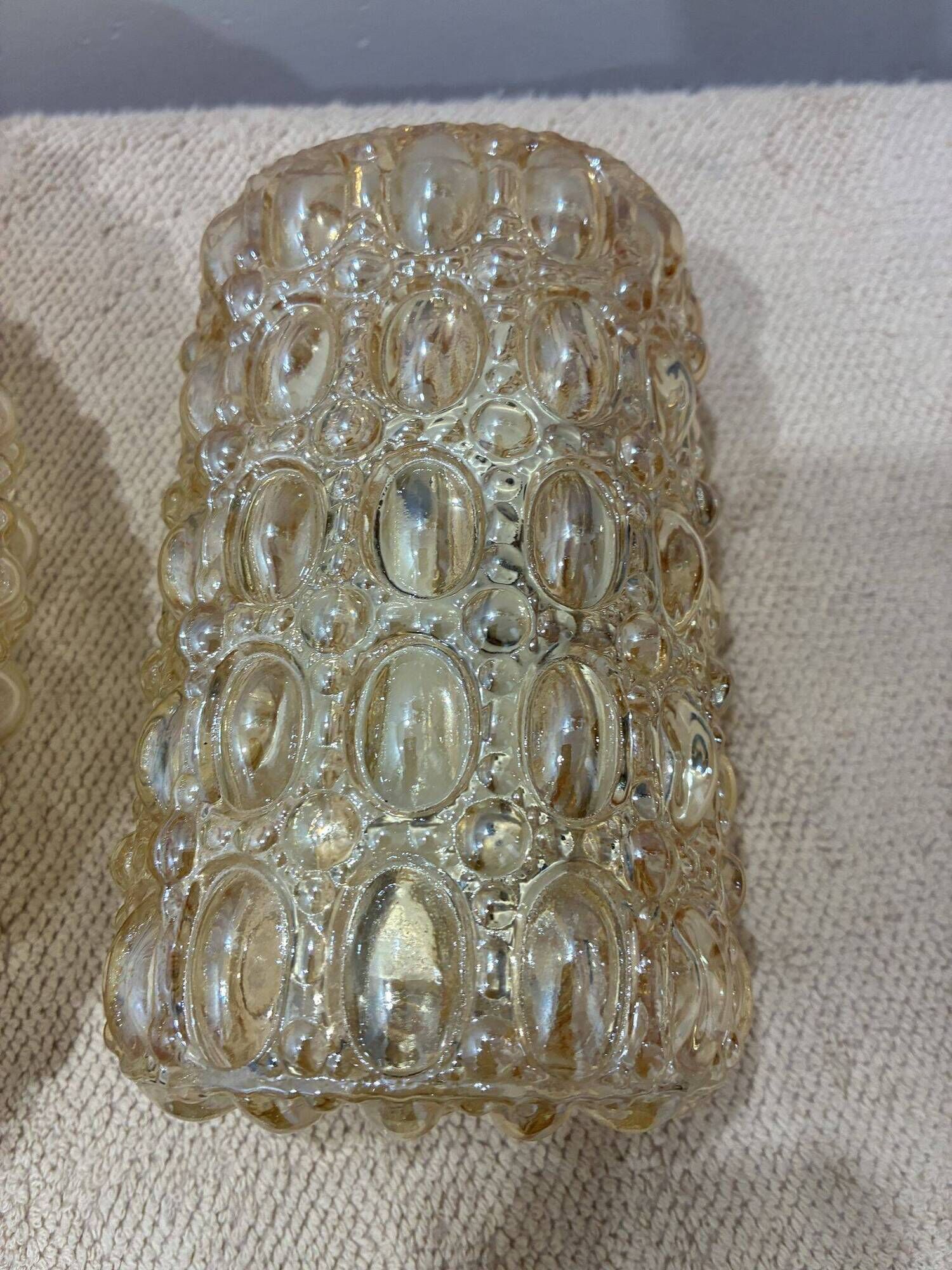 Glashütte Limburg amber bubble glass ceiling light and 2 sconces, 1960s