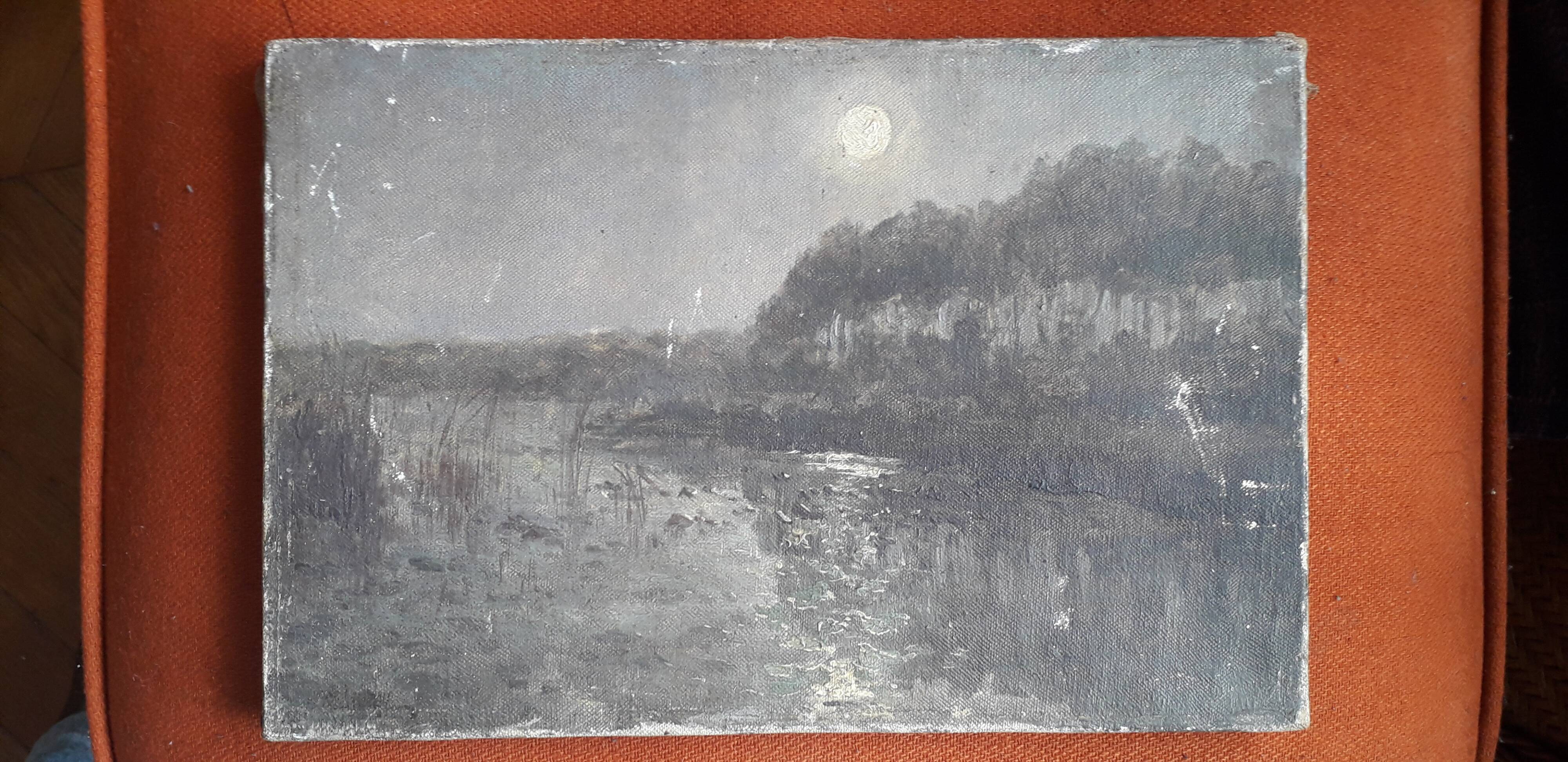 Old oil painting representing a landscape