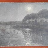 Old oil painting representing a landscape