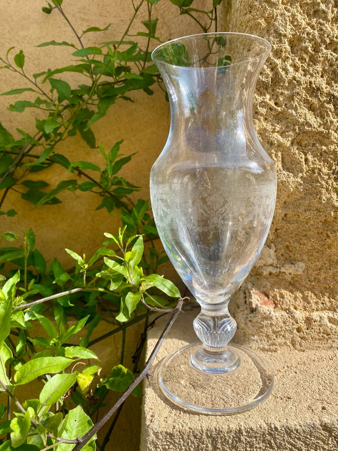 Engraved amphora vase