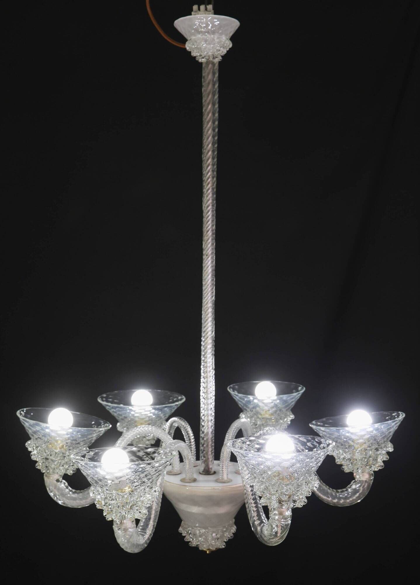 Extraordinary 6 Light Rostrato Murano Glass Chandelier by Barovier & Toso,