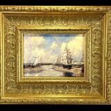 Painting / oil on canvas signed "f.nioli" (low tide) well framed