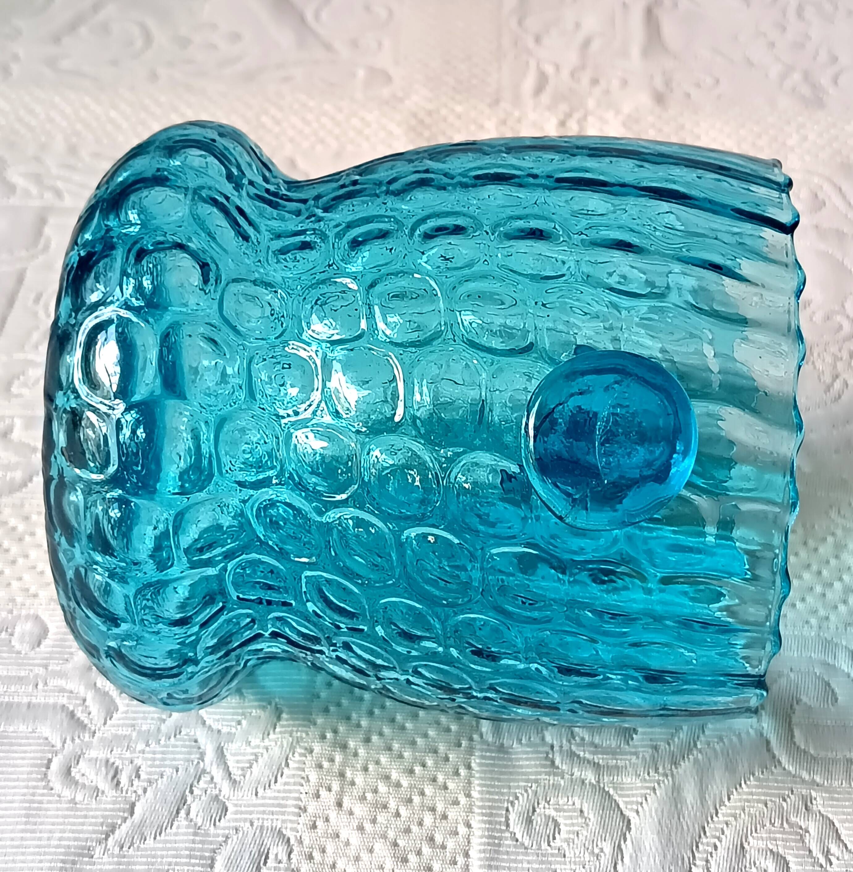 Ice bucket optical turquoise glass, vintage crystal