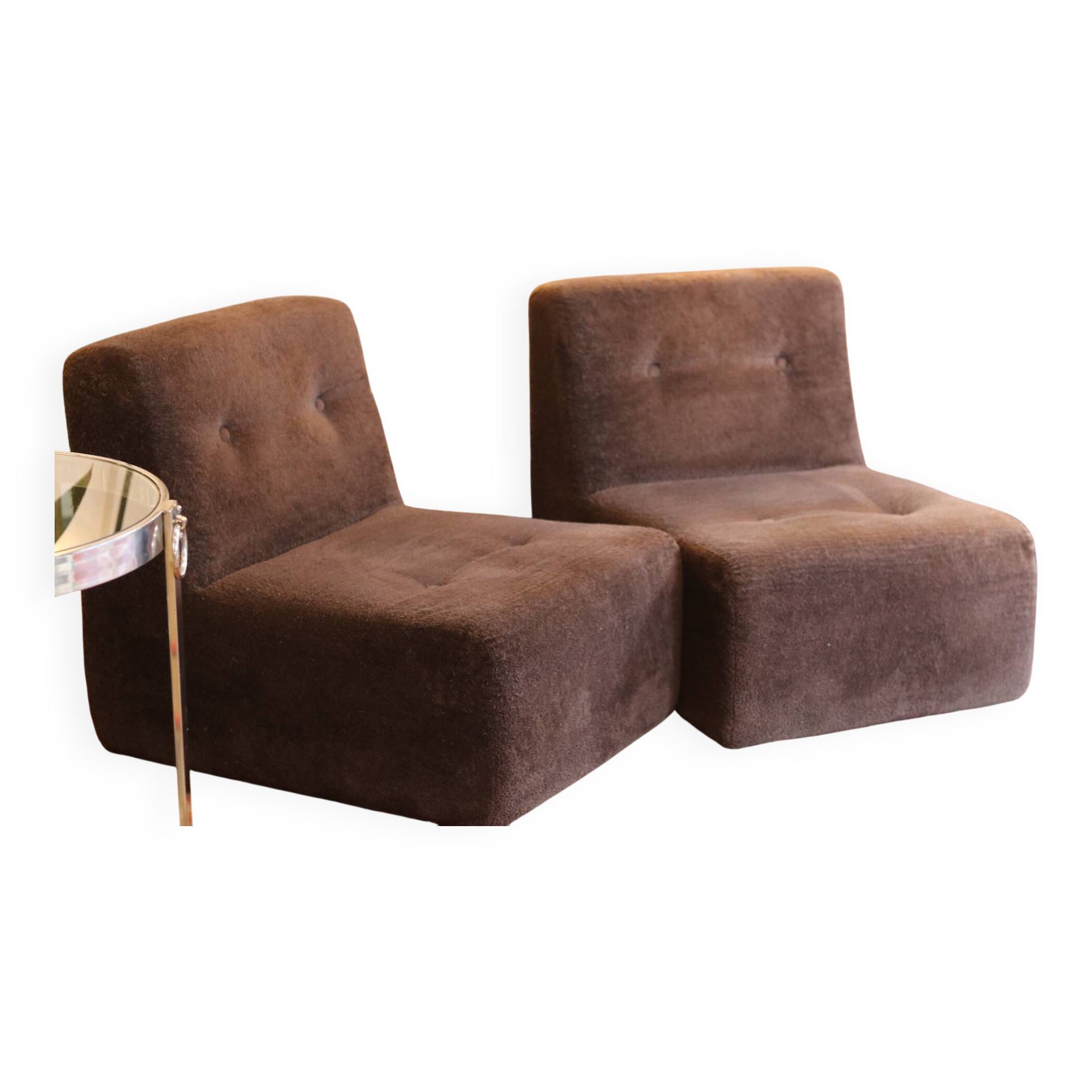Pair of vintage brown fabric armchairs
