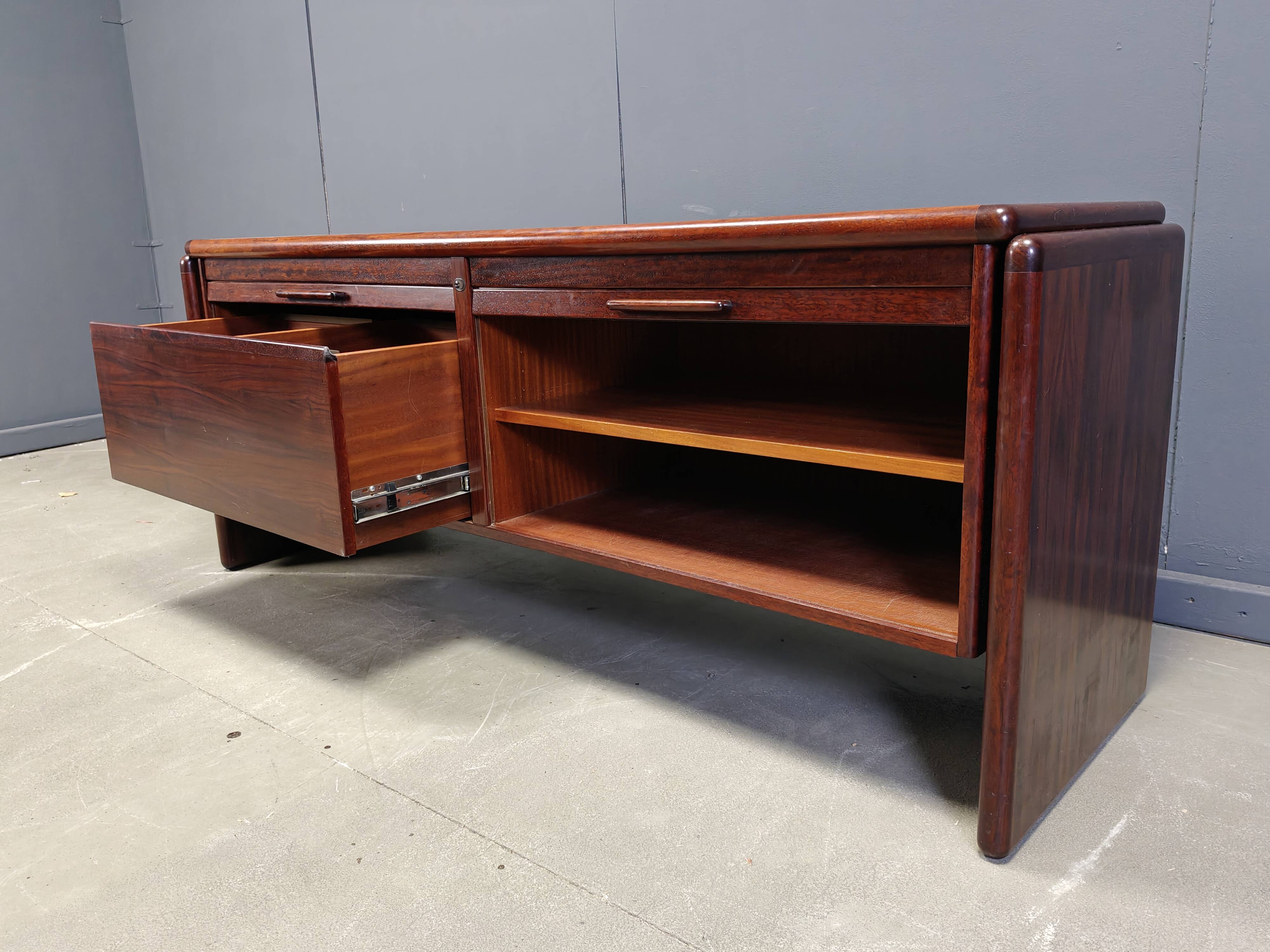 Rosewood Credenza With Vertical Tambour Doors by Dyrlund, 1960s