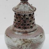 Vintage lamp foot in openwork ceramic email brown gray signed