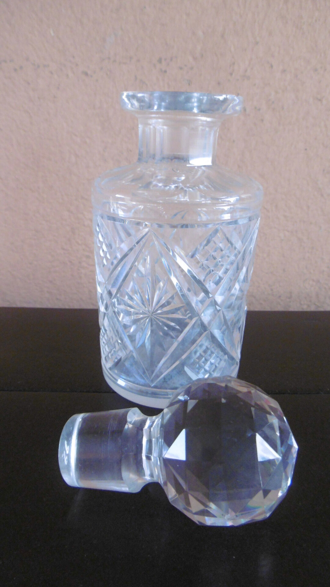 Old crystal bottle decor size with faceted cabochon early xxth