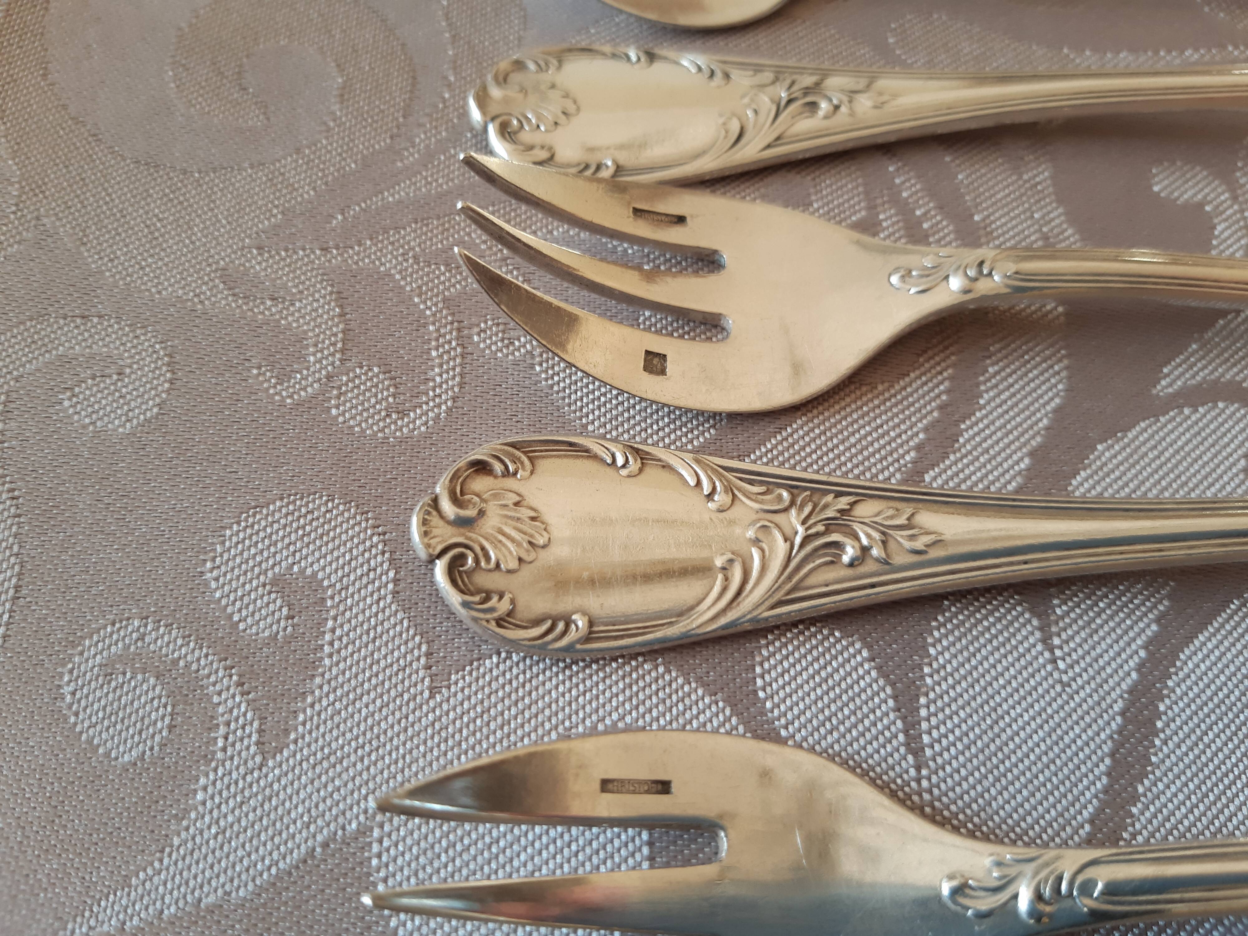 Christofle Marly, 10 silver metal oyster forks