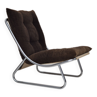 Années 1970, design britannique de Peter Hoyte, chaise longue "Sling", velours côtelé, état d'origine.