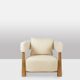Pair of “bean” shaped armchairs, in blond beech. Contemporary work.