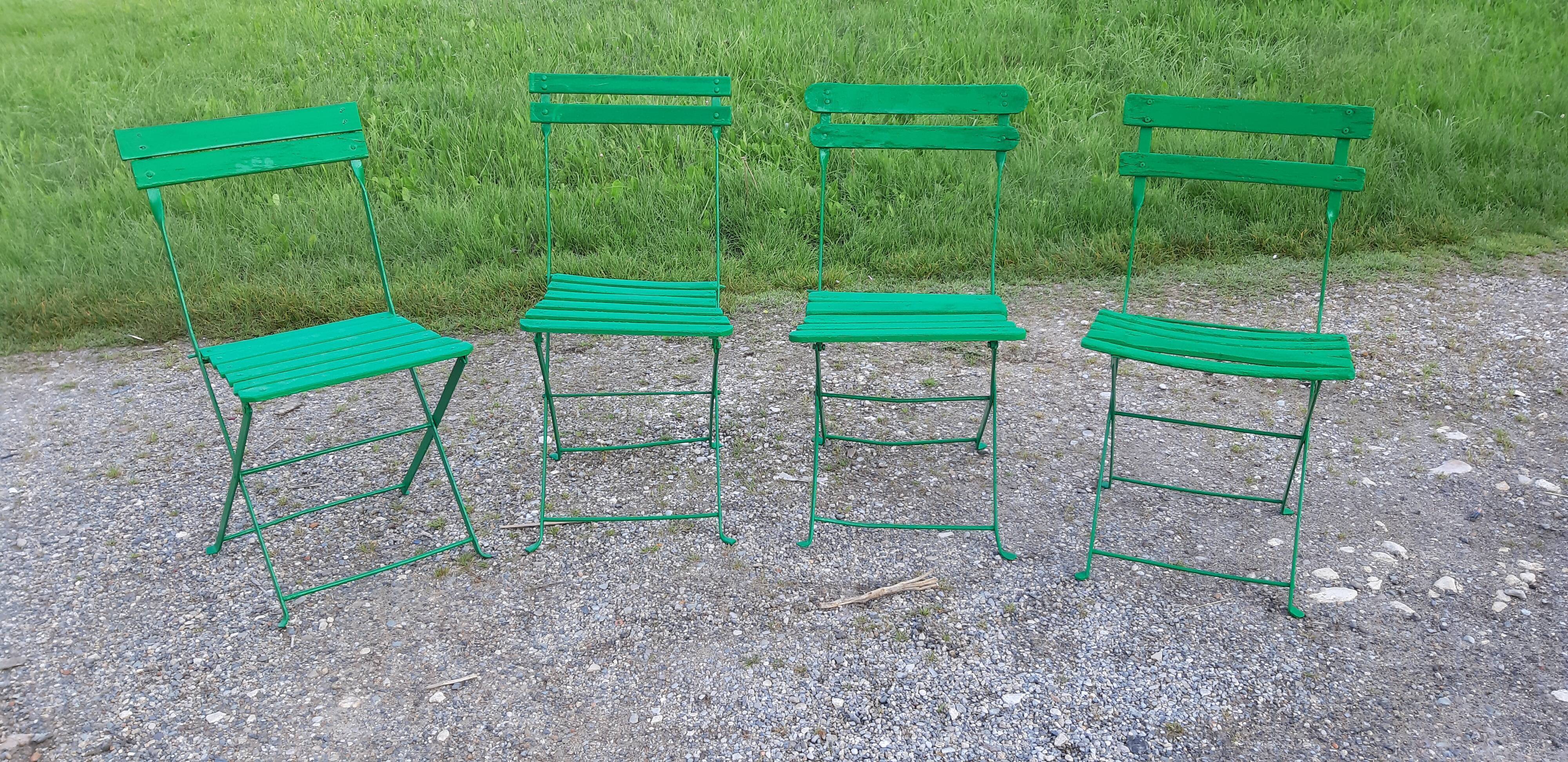 Set of 4 folding garden chairs 1900 in iron and wood
