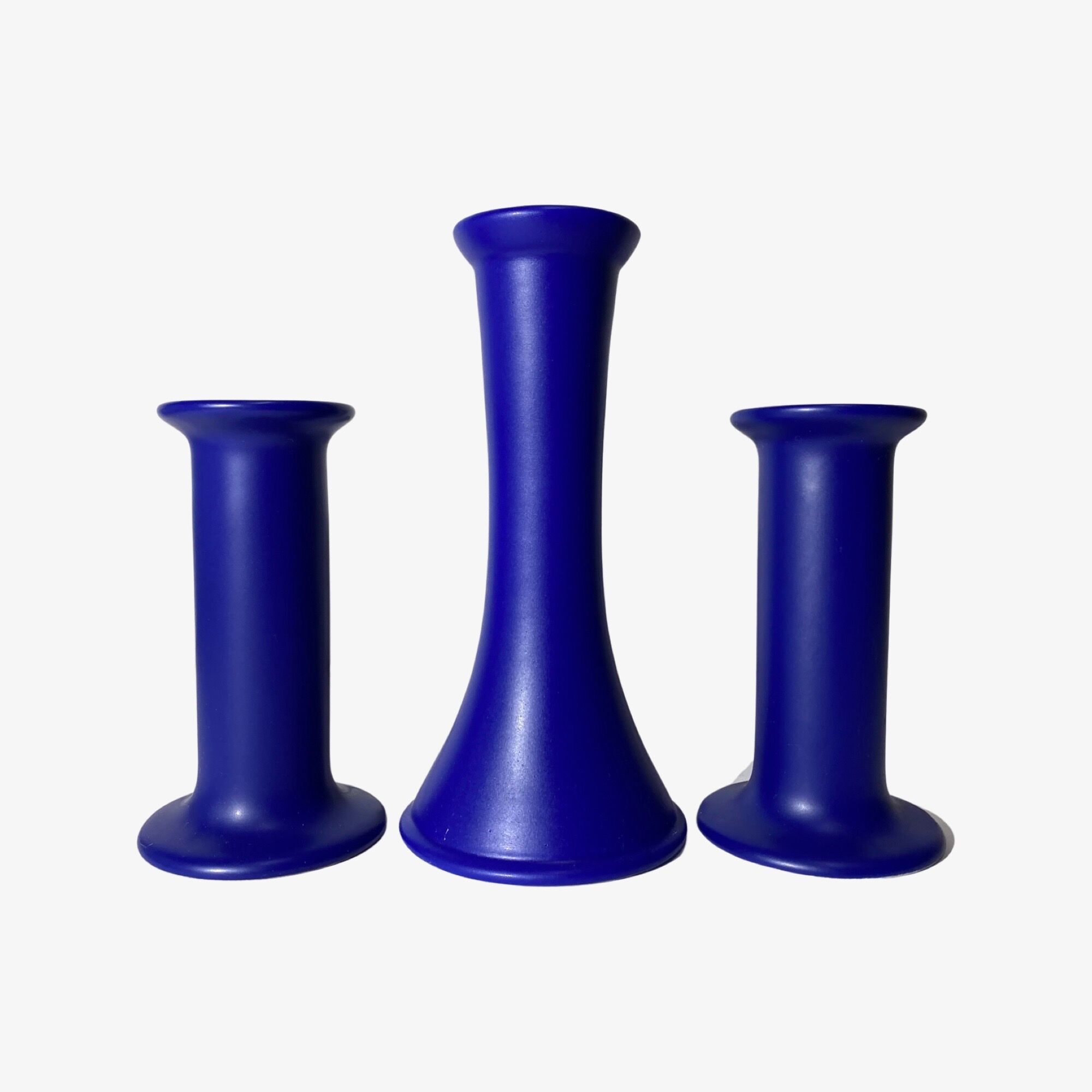 3 Vintage Candlestick Holders - Set of 3 Ceramic Candle Holders BLUE | Mid-Century Design by ODENSE