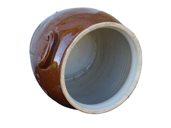 Pot à conserver ancien français en grès à glaçure brune
