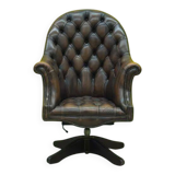 Brown leather chesterfield directors armchair