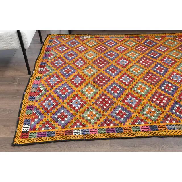 1970s vintage Turkish Oushak handmade wool cotton orange area rug 177x256