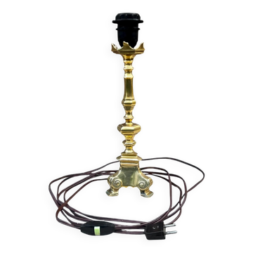 Polished solid brass lamp base in candlestick style – 1950s 60s