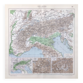 Vintage Europe Alps mountains map from 1950