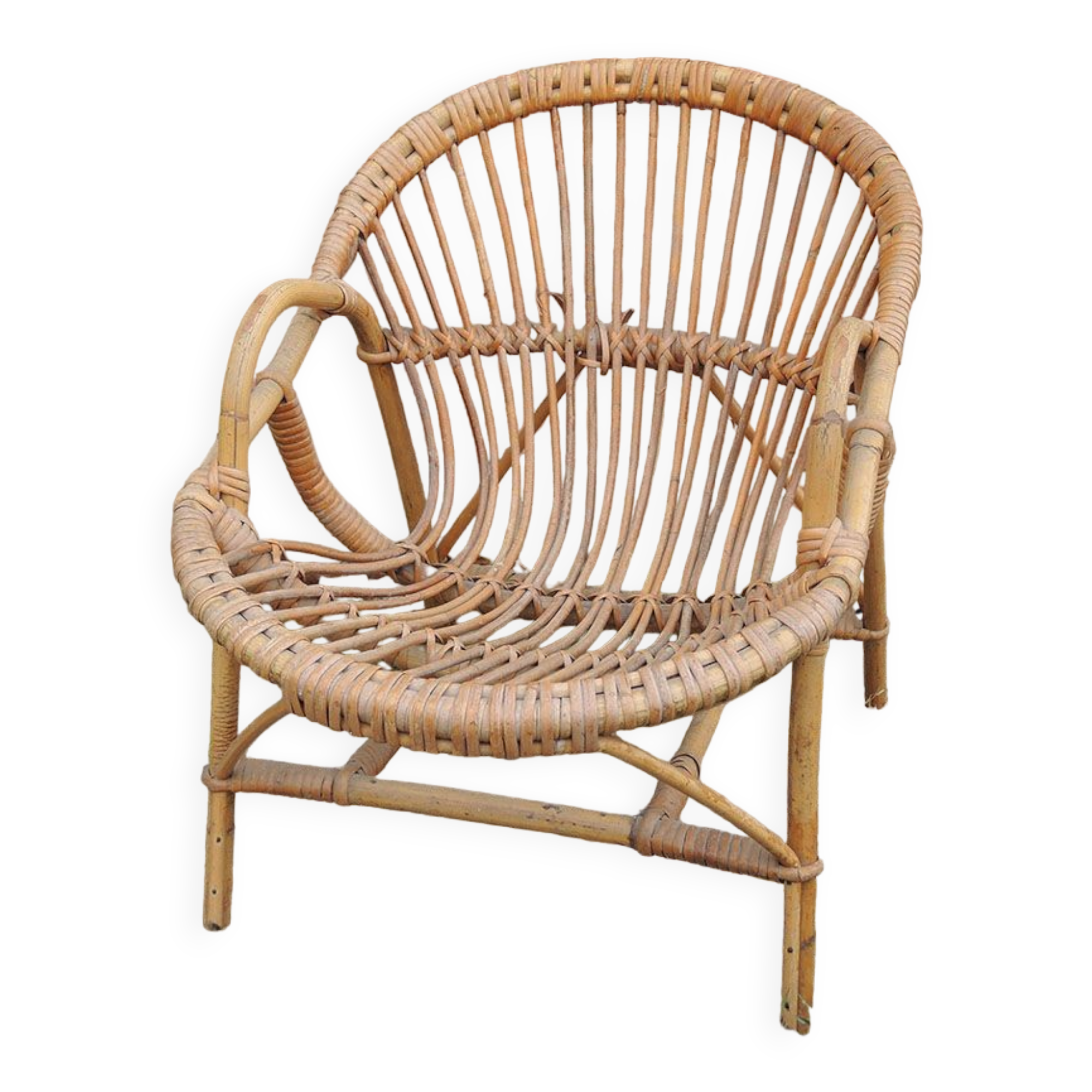 Old shell armchair for children rattan & bamboo