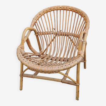 Ancien fauteuil coquille pour enfant rotin & bambou
