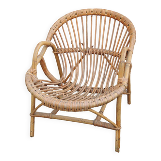 Ancien fauteuil coquille pour enfant rotin & bambou