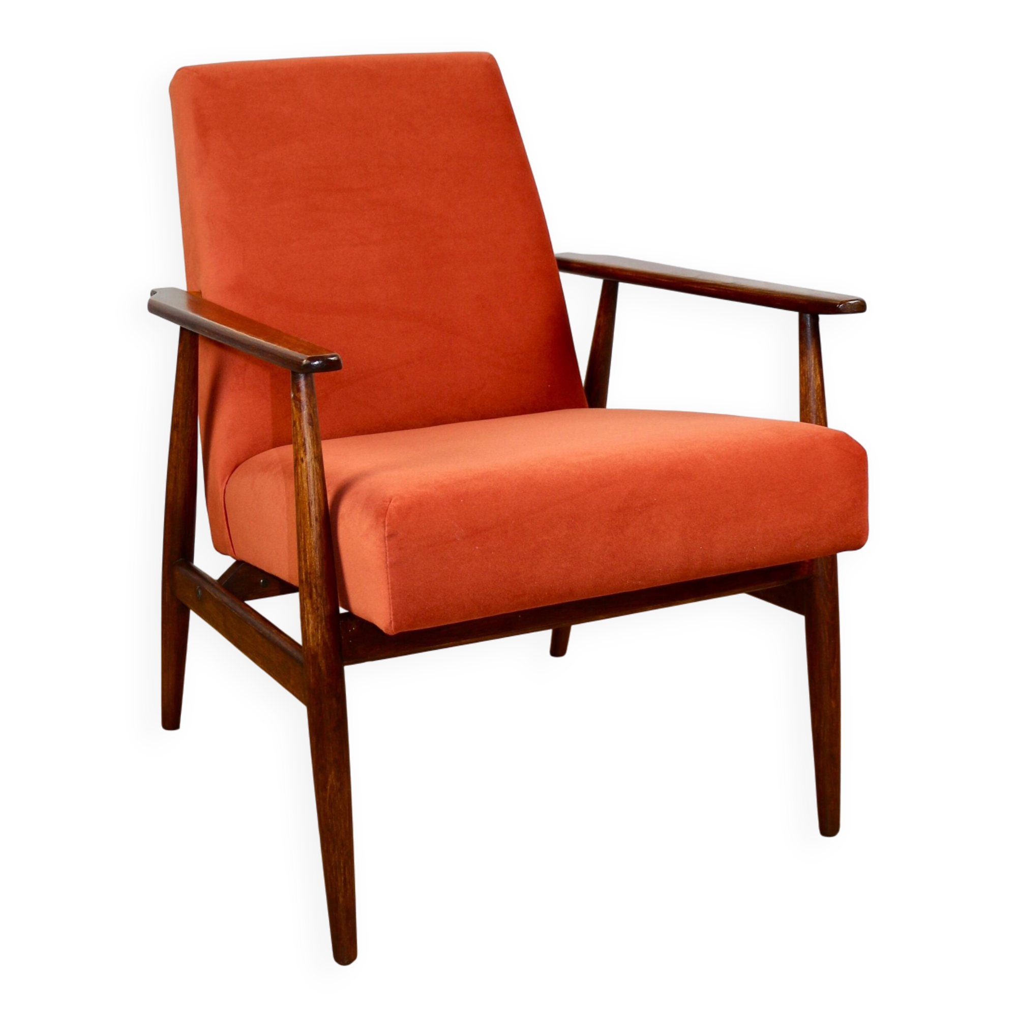 Armchair 'Lis', 1970s design by Henryk Lis orange-brick-terracotta - 2 pieces available
