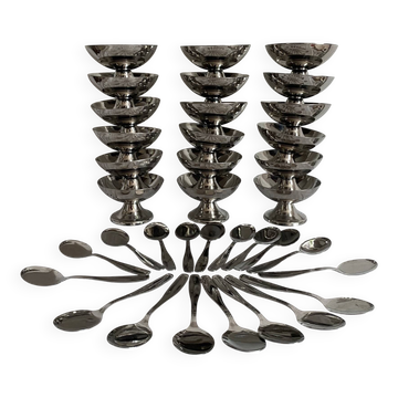 Coupes à glace en inox et cuillères,années 60-70 ,Boîtes d'origine