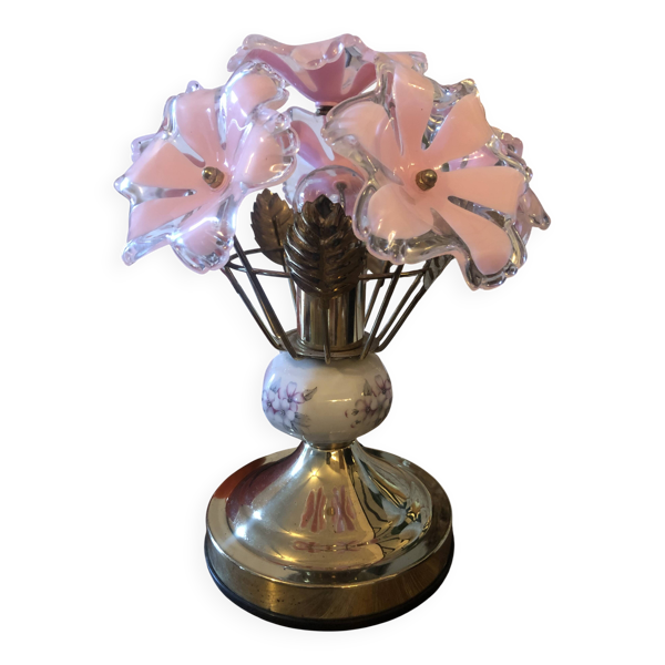 Lampe fleur vintage en porcelaine