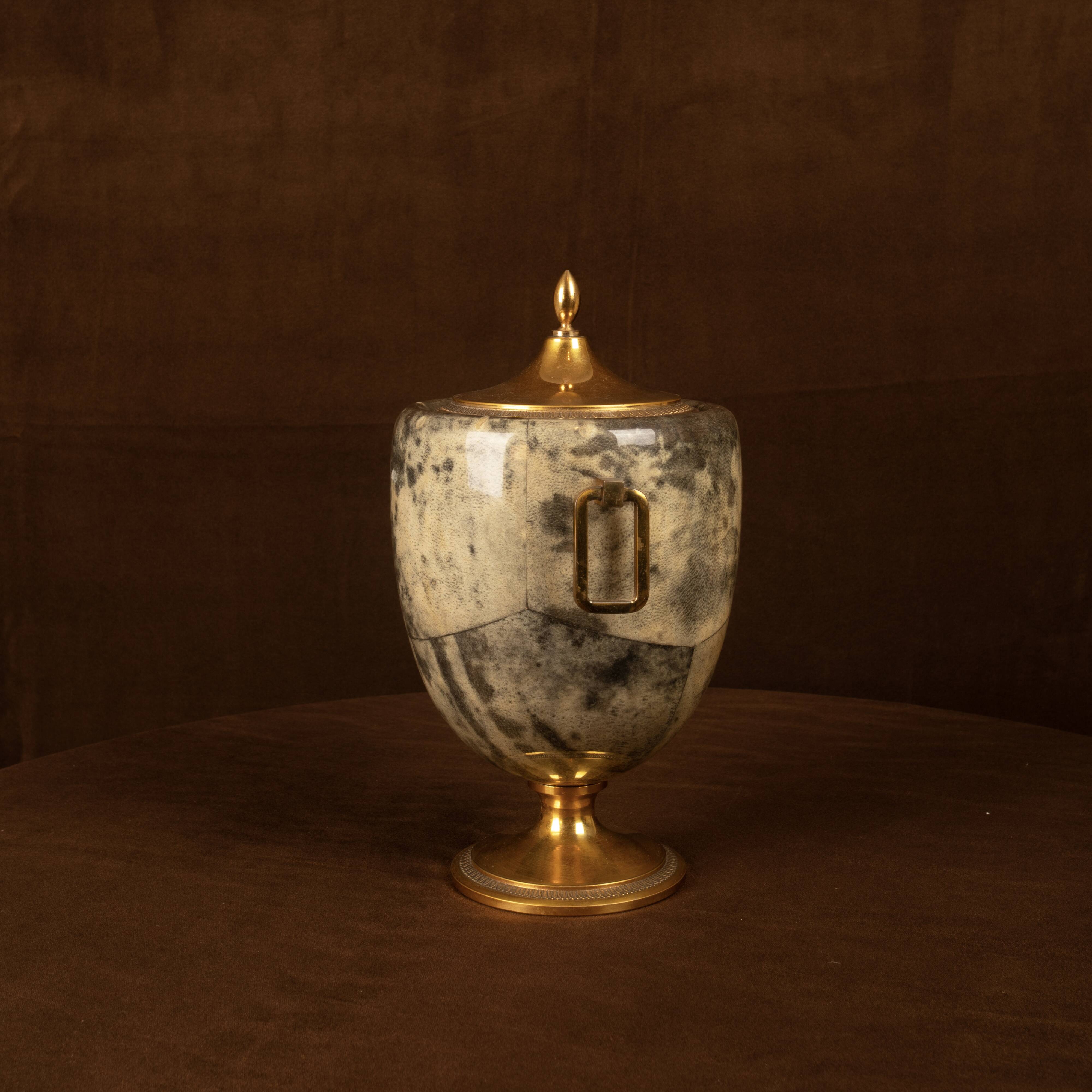 Macabo Grey Parchment & Brass Thermos Glacette, Cusano Milanino, Italy 1950