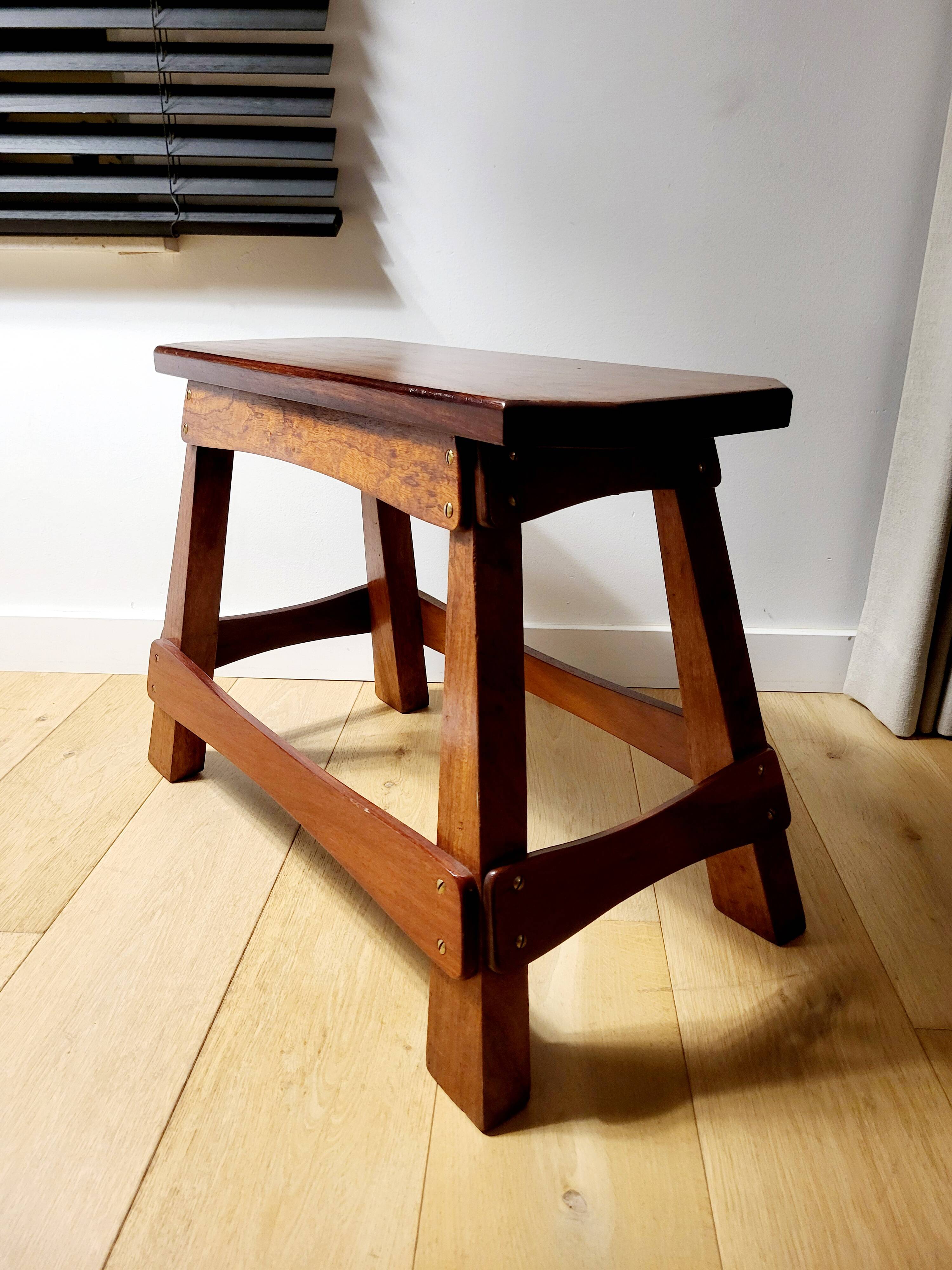 Vintage houten authentiquek zitbankje, 70 cm