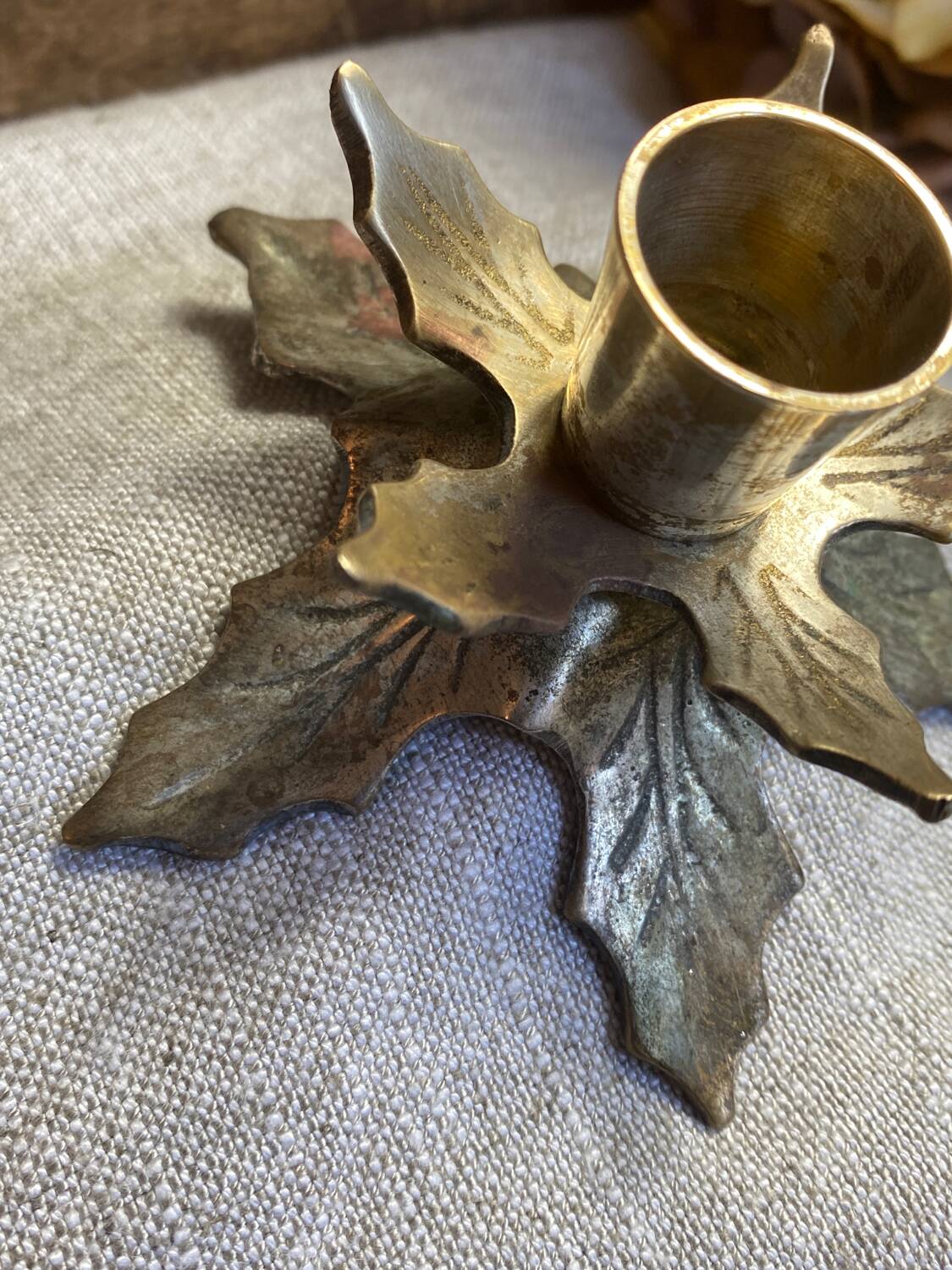 Brass leaf candle holder