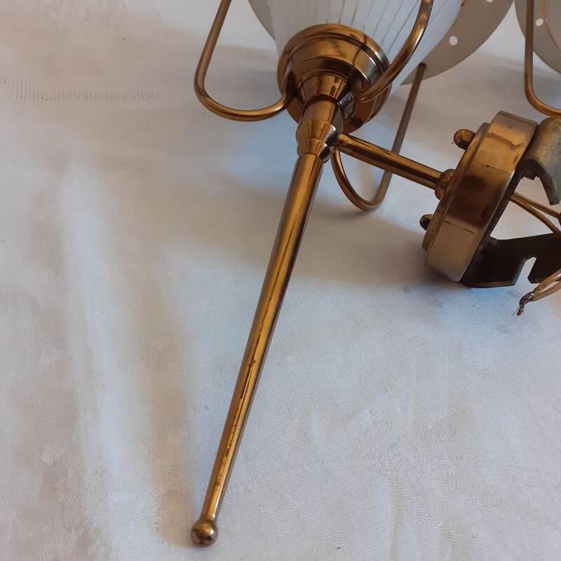 pair of wall-mounted torch lights corner 1950-1960 Arlus or Lunel glass metal