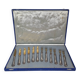 Dessert set of 6 knives and 6 forks in silver metal + case C729 S