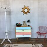 50s color formica shoe cabinet with compass feet
