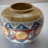 Cache pot ancien en faïence émaillée et cloisonnée