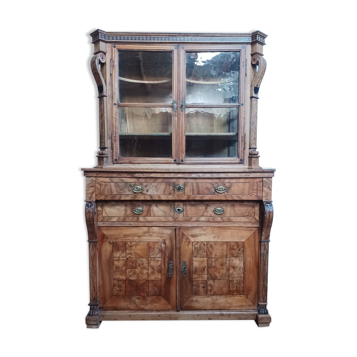 Biedermeier period sideboard in precious wood and ebony marquetry