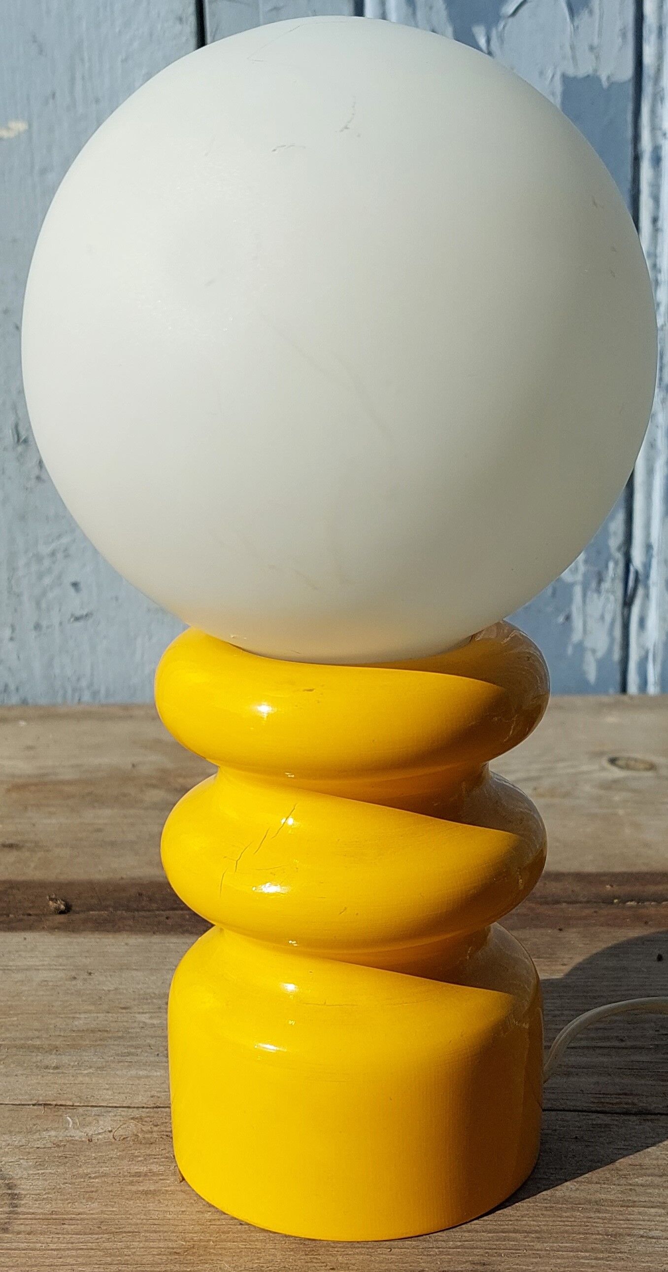 Yellow wooden lamp 70s