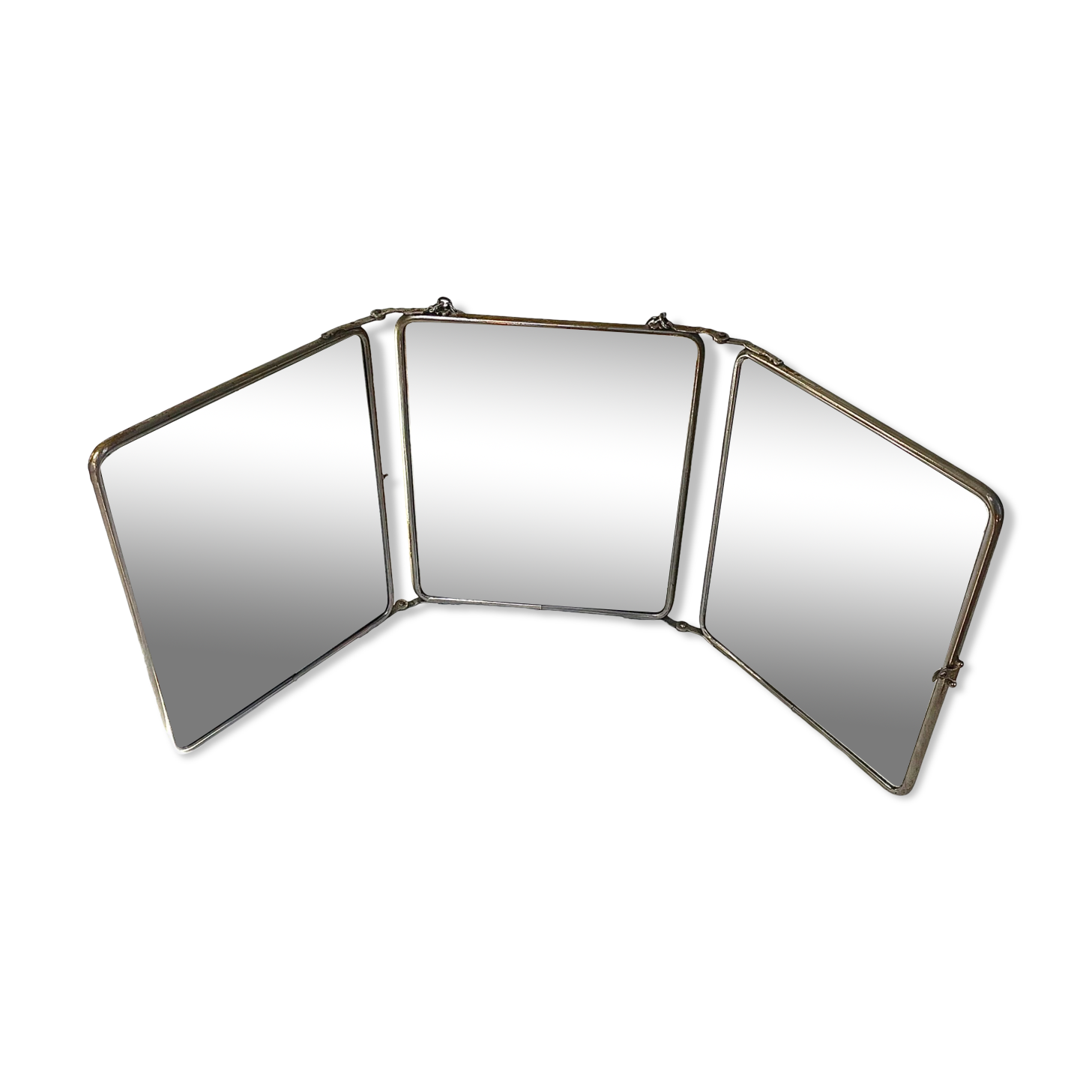 Barber's triptych mirror, beveled ice, vintage 1950