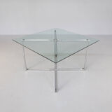 80s Chrome cross framed dining table glass table top