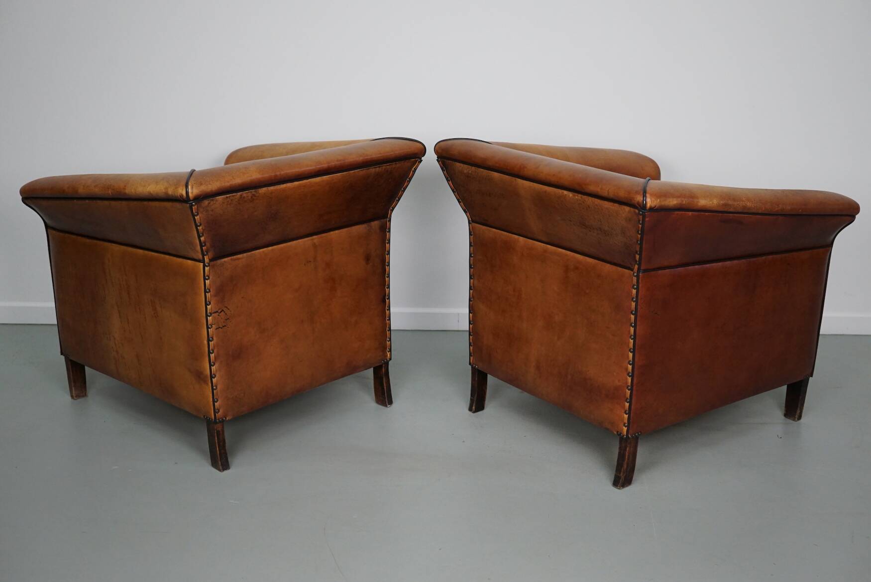 Vintage Dutch Club Chair in Cognac Leather, Set of 2