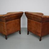 Vintage Dutch Club Chair in Cognac Leather, Set of 2