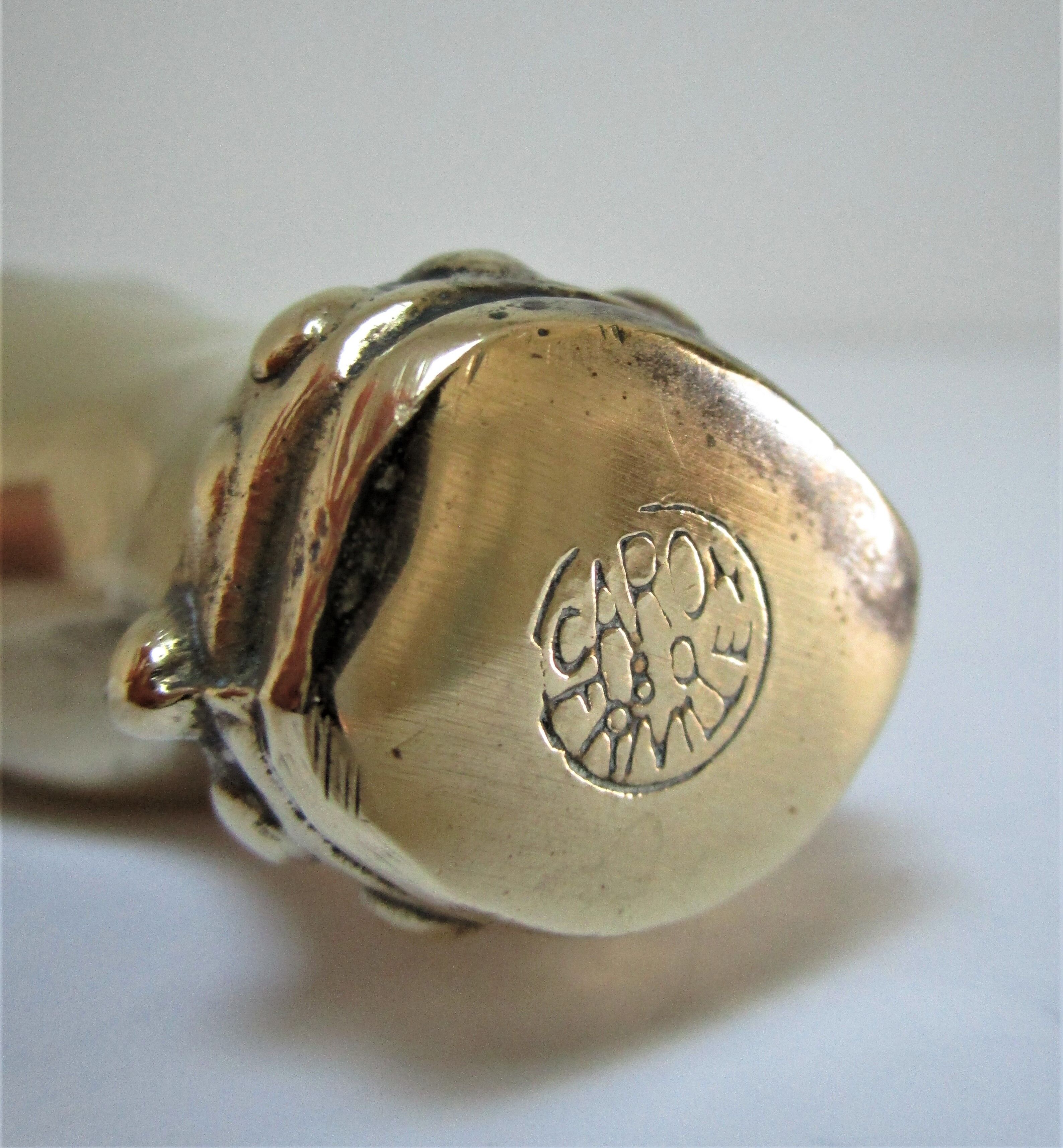 hand bronze paperweight pen holder early XXth