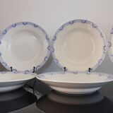 6 assiettes creuses faïence Saint Amand et Hamage blanc/bleu