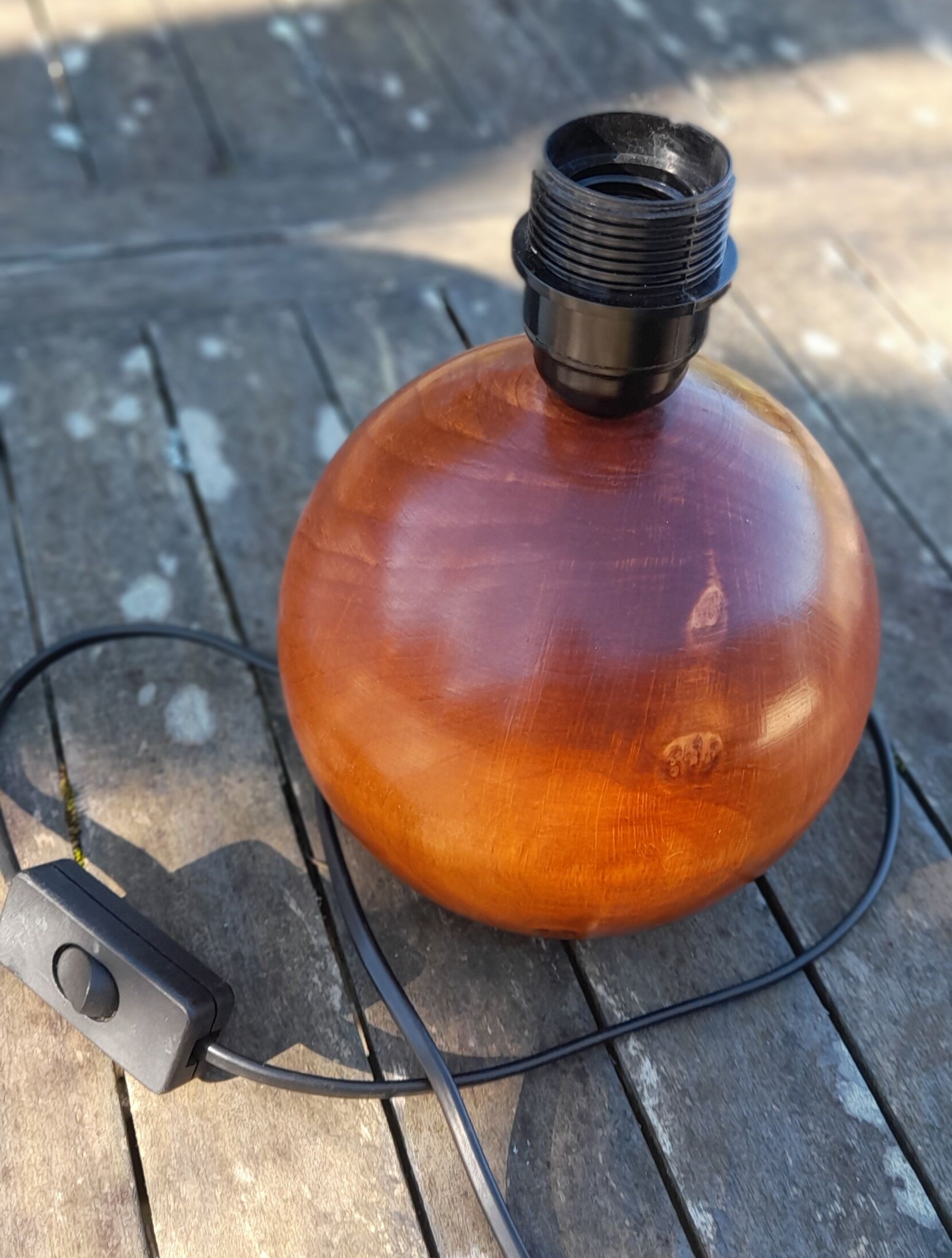 Ball / round solid wood lamp base - 70s