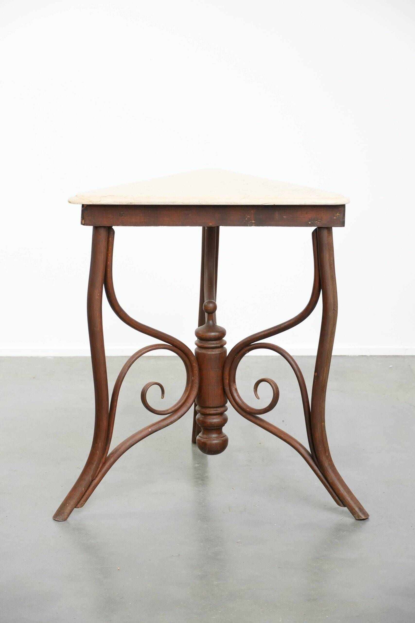Elegant antique Thonet design side table from the early 20th century with a natural stone top
