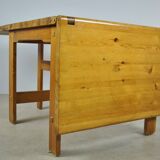 Vintage scandinavian pine drop-leaf dining table, edvin helseth, norway 70s