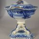 Beautiful covered tripod compote dish in blue and gold earthenware from the late 19th century SC
