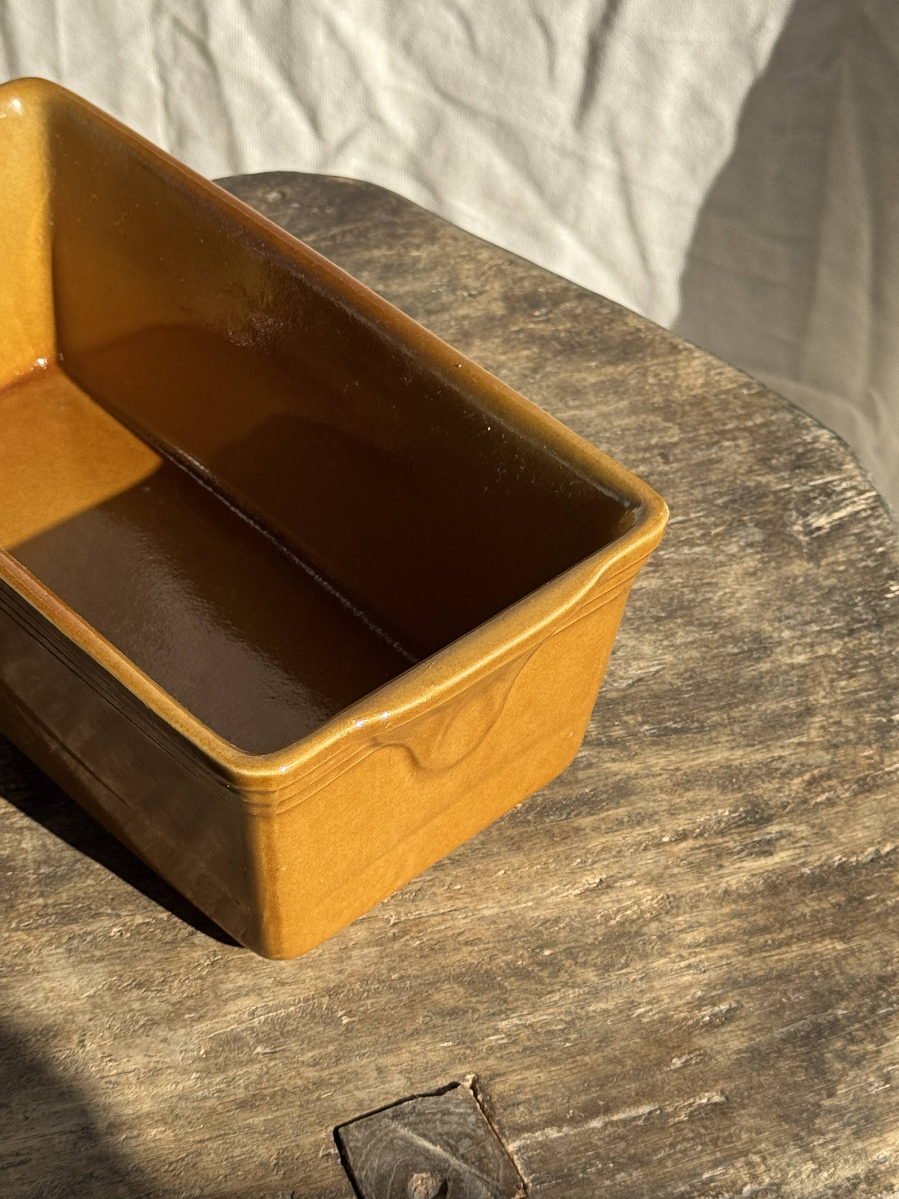 Large ceramic terrine dish in honey and caramel colour H10 L29