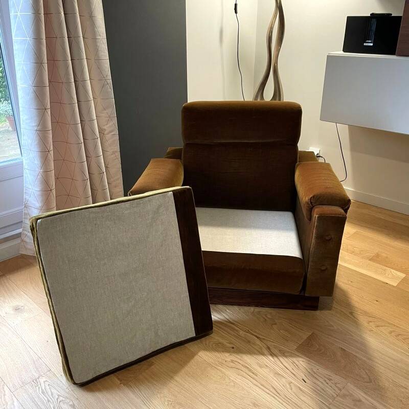 Paire de fauteuils vintage en velours et palissandre