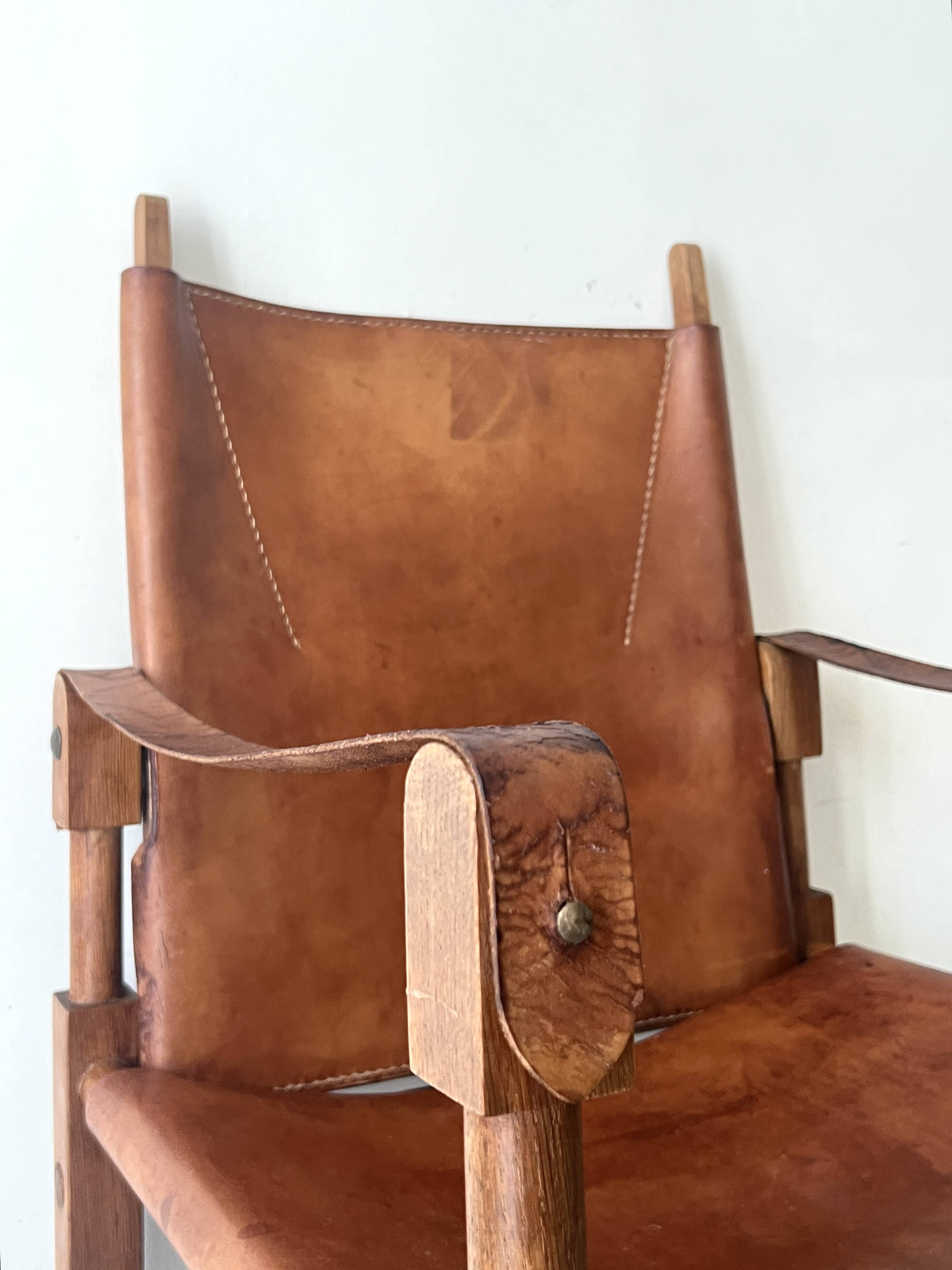 Safari armchair in wood & cognac leather by Wilhelm Kienzle for Wohnbedarf 1950