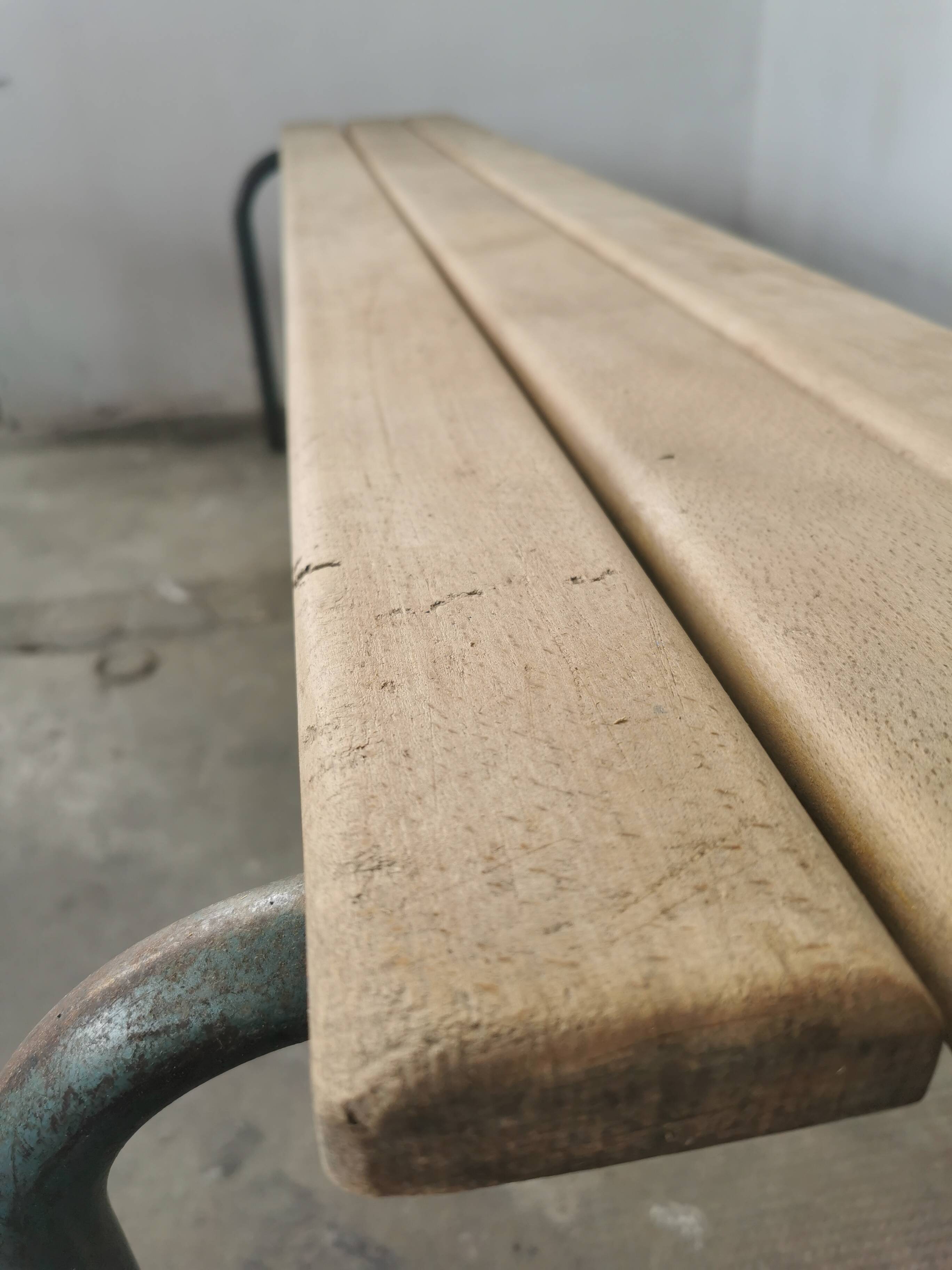 Pair of vintage metal and wood school benches